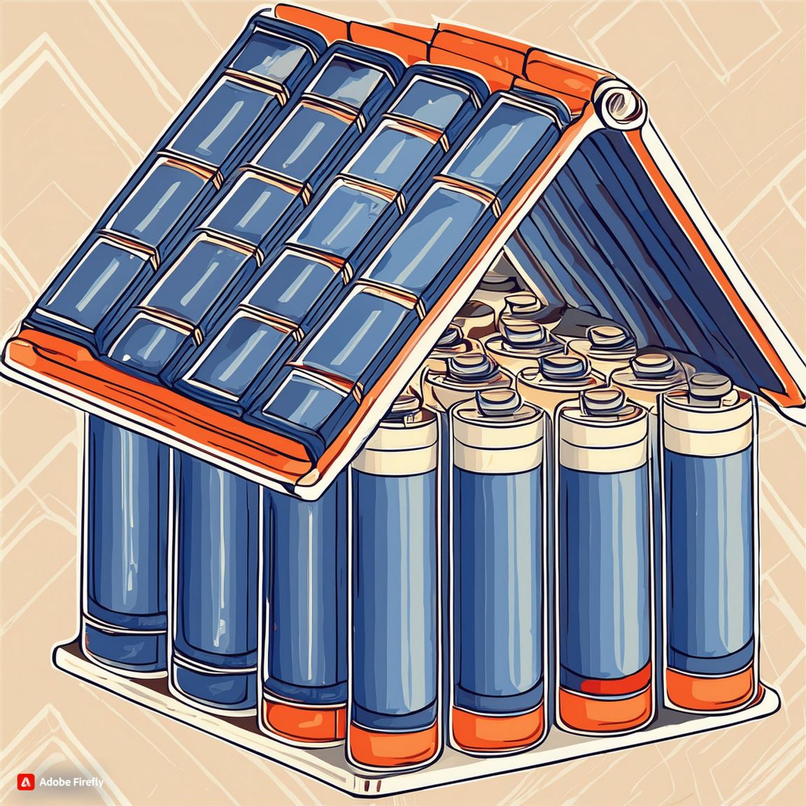 Firefly Ett hus med sadeltak av batterier for att illustrera batterilagring Transparent bakgrund B